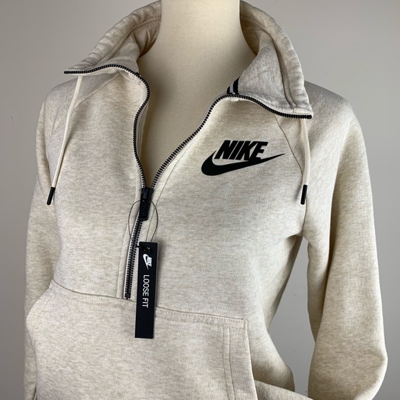 COZY Nike Half-zip Sweatshirt Oatmeal & Black XS - Picture 3 of 8